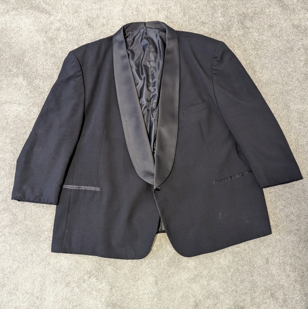 Men's Wool Tuxedo Jacket Satin Lined Collar and Button Size 3XL